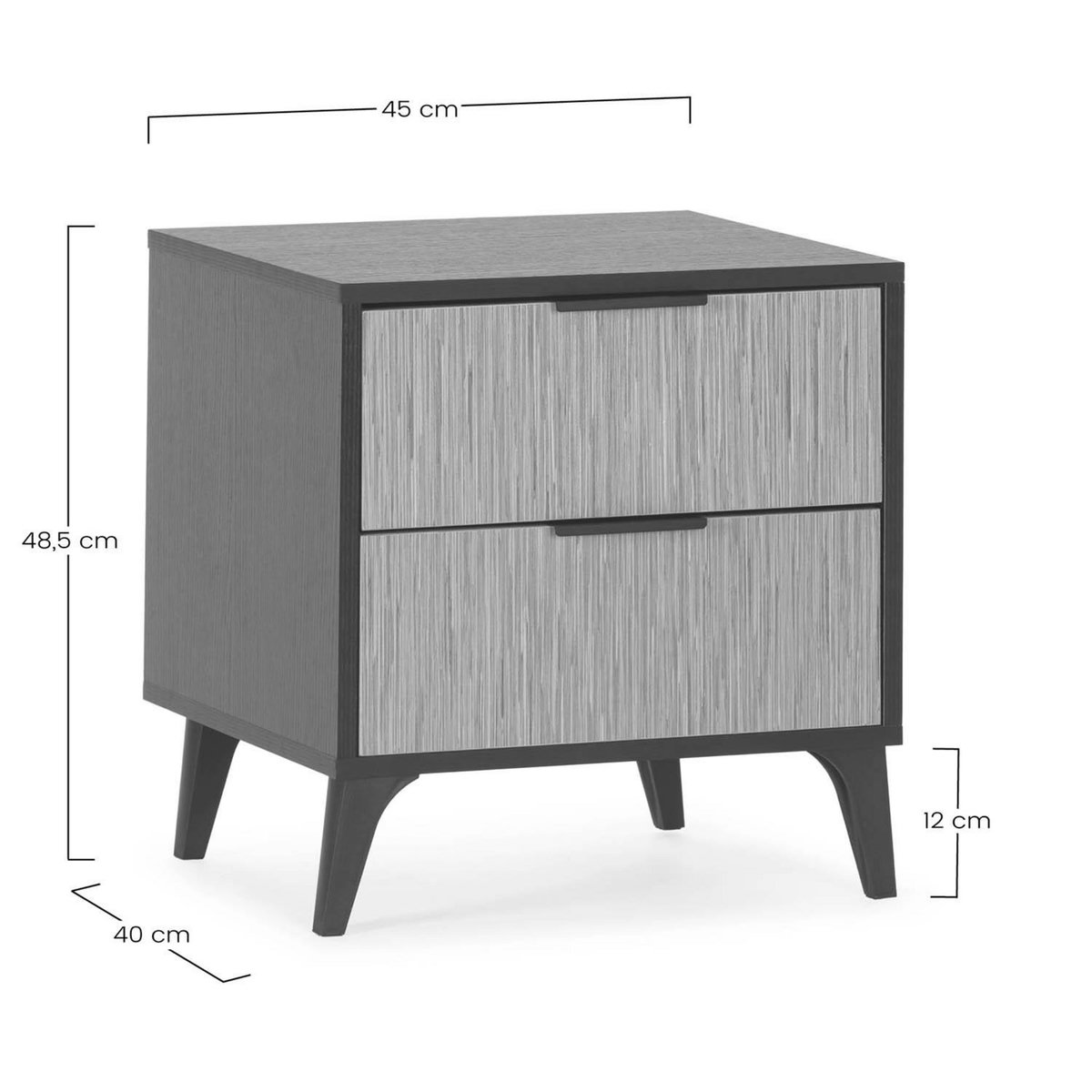 VS VENTA-STOCK Table de chevet Denis 2 tiroirs couleur Noir/Bois