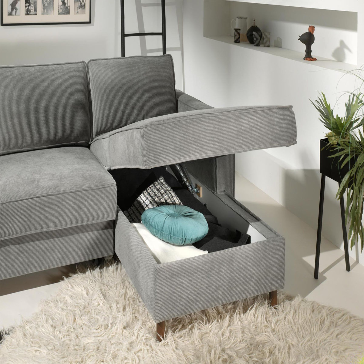 LISA DESIGN Jake - canapé d'angle droit - convertible avec coffre - 4 places - en velours côtelé