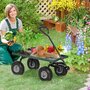 Voir la diapositive 2 : OUTSUNNY Chariot de transport jardin remorque à main charrette à bras 4 roues 94L x 48,5l x 100H cm charge max. 150 Kg métal vert