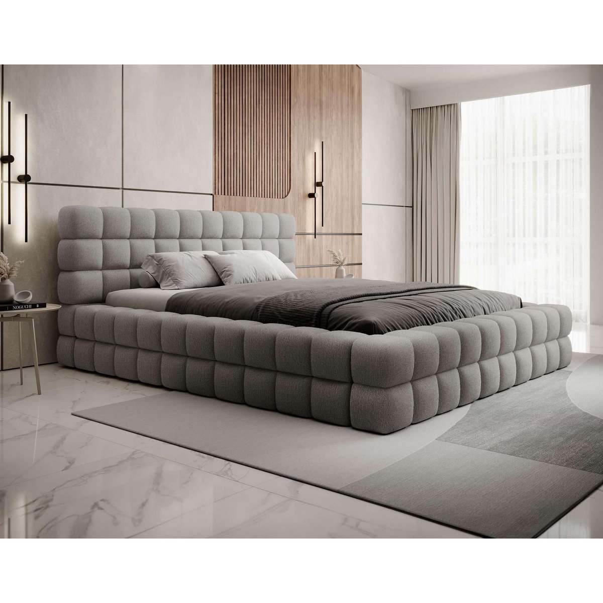 BEST MOBILIER Kingston - lit coffre - 180x200 - sommier inclus - en tissu bouclette