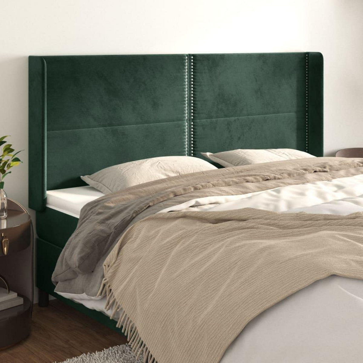VIDAXL Tete de lit avec oreilles Vert fonce 203x16x118/128 cm Velours