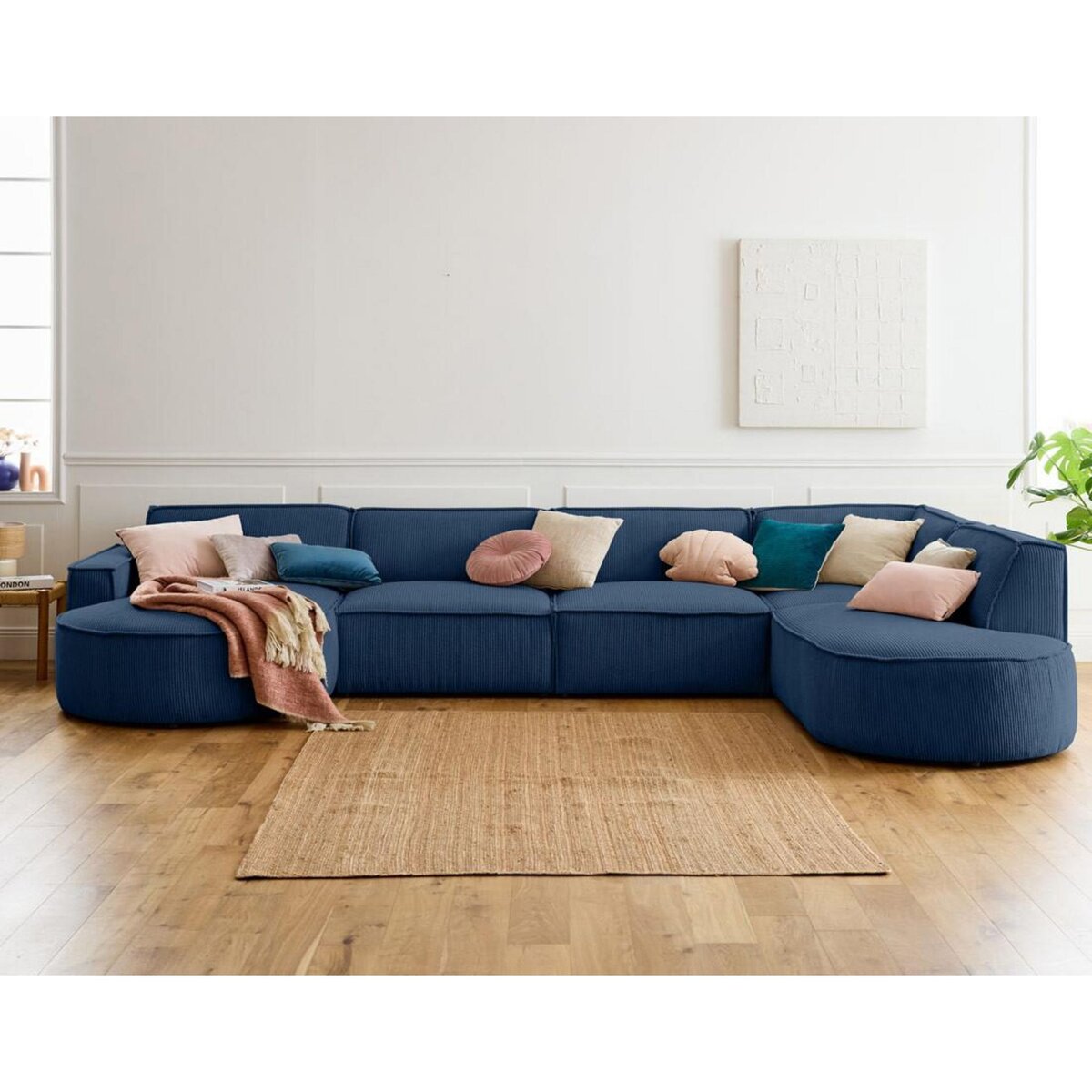 LISA DESIGN Spiaggia - canapé panoramique d'angle droit - 7 places - en velours côtelé