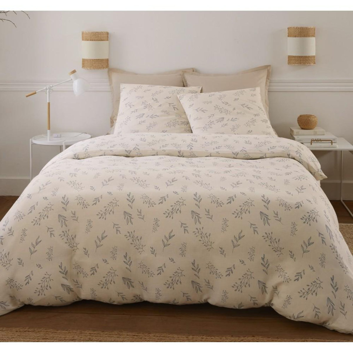 ATELIER DU COTON Housse de couette 240x220cm + 2 taies d'oreiller imprimées 100% gaze de coton