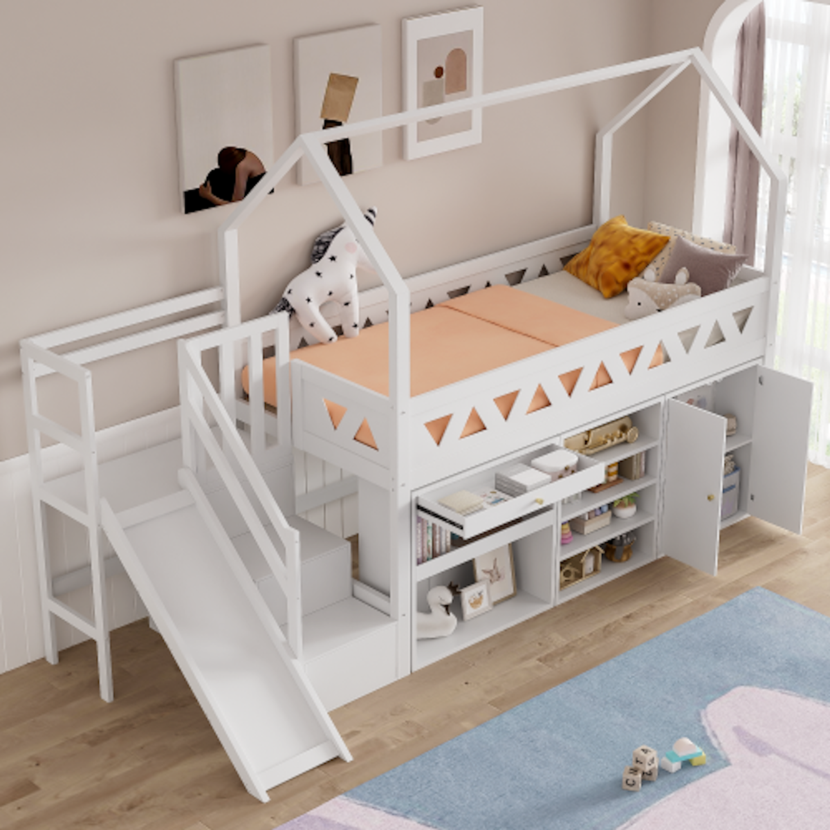 MERAX Lit enfant mi hauteur 90x200 cm coloris blanc bois massif