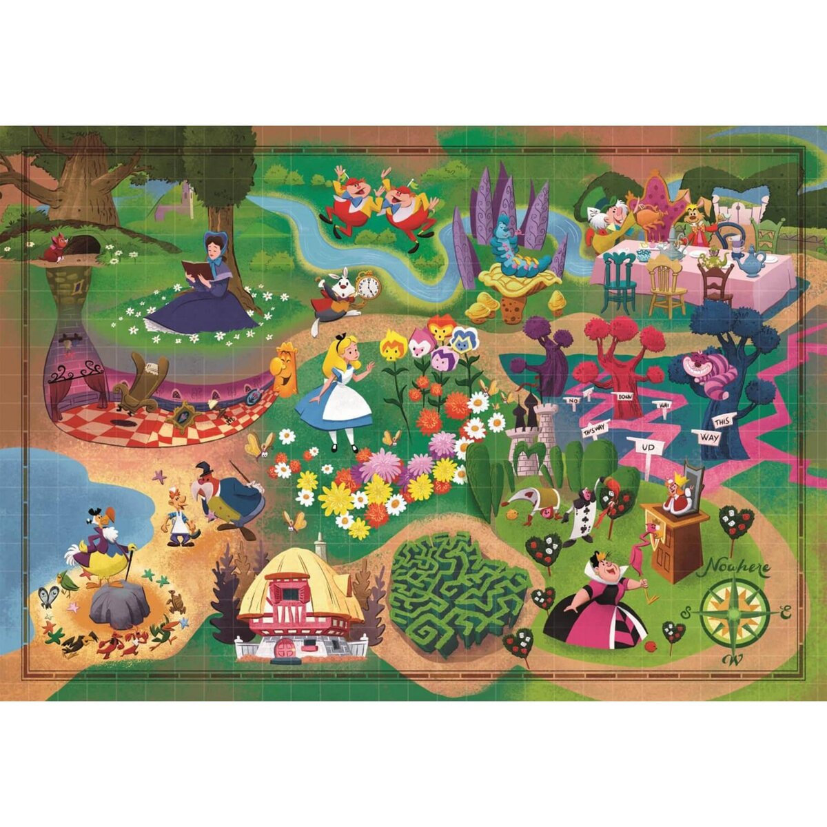 CLEMENTONI Puzzle 1000 pièces : Disney Story Maps : Alice aux pays des Merveilles