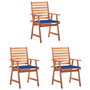 Voir la diapositive 1 : VIDAXL Chaises a manger d'exterieur lot de 3 et coussins Acacia massif