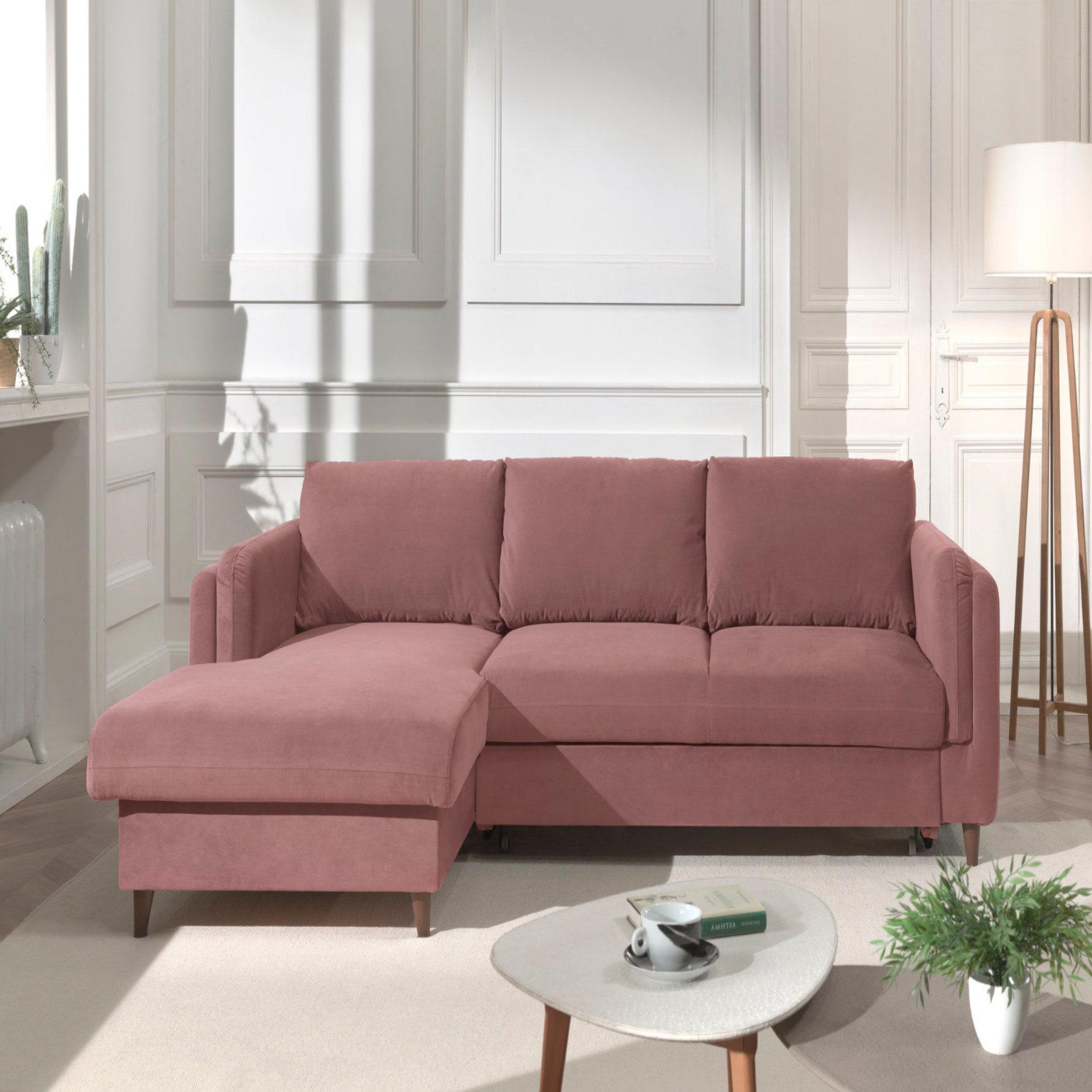 Voir la diapositive 6 : BEST MOBILIER Brooke - canapé d'angle gauche - convertible avec coffre - 4 places - en velours