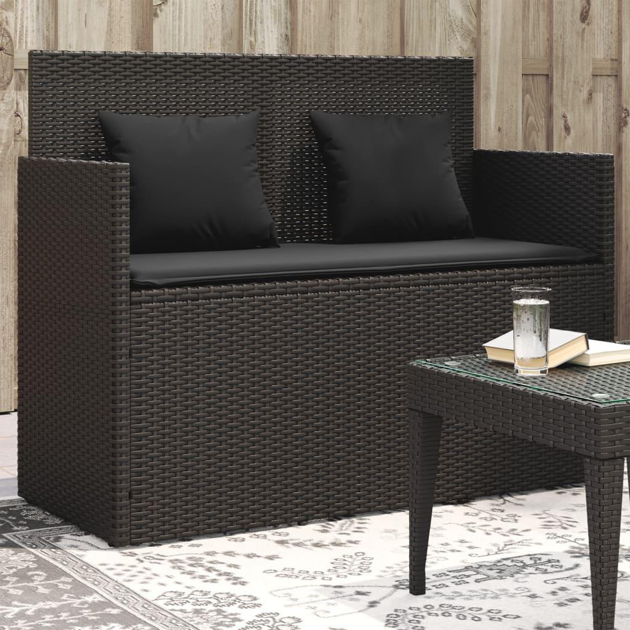 VIDAXL Banc de jardin avec coussins noir resine tressee