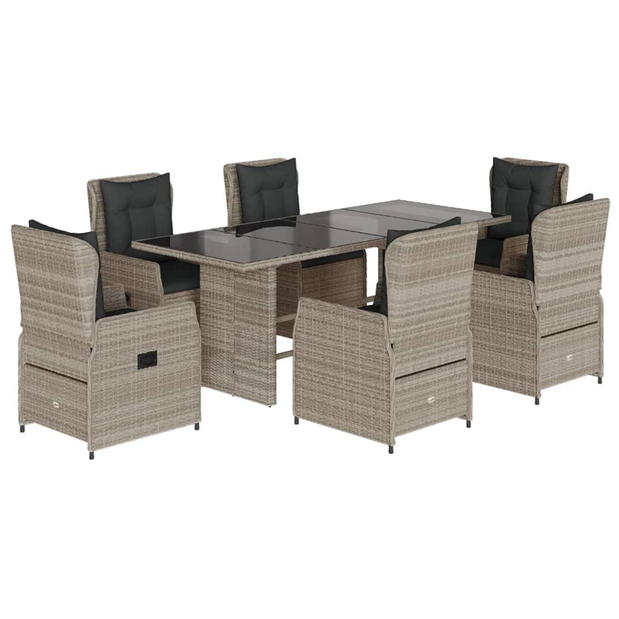 Voir la diapositive 2 : VIDAXL Ensemble a manger de jardin et coussins 7 pcs gris clair rotin