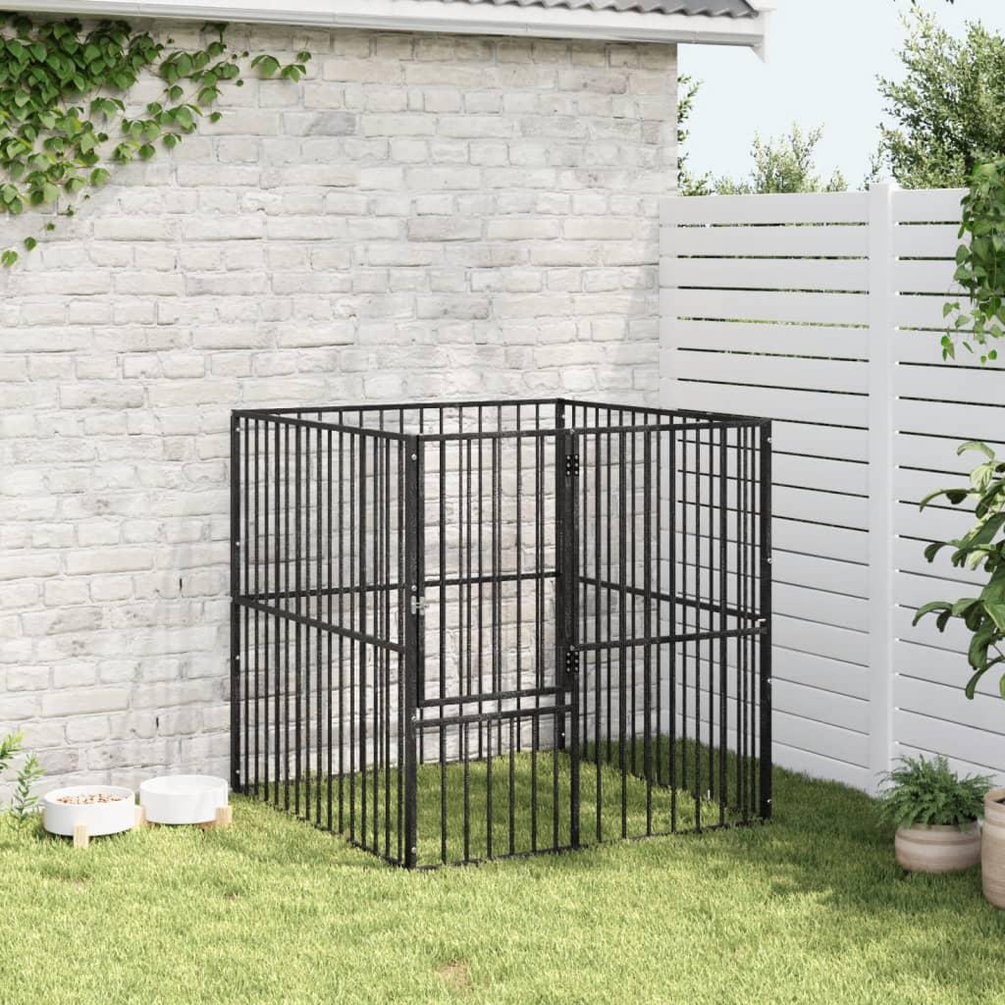 Voir la diapositive 3 : VIDAXL Parc pour chien 4 panneaux noir acier galvanise