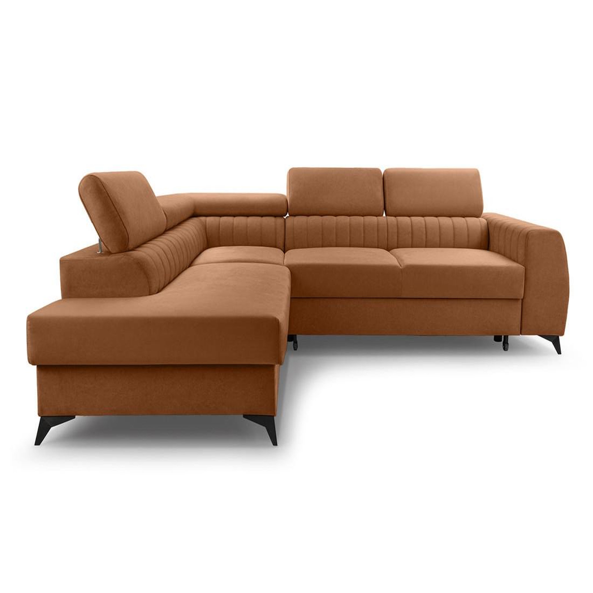 Voir la diapositive 1 : BEST MOBILIER Aneta - canapé d'angle gauche 5 places - convertible avec coffre et têtières - en velours
