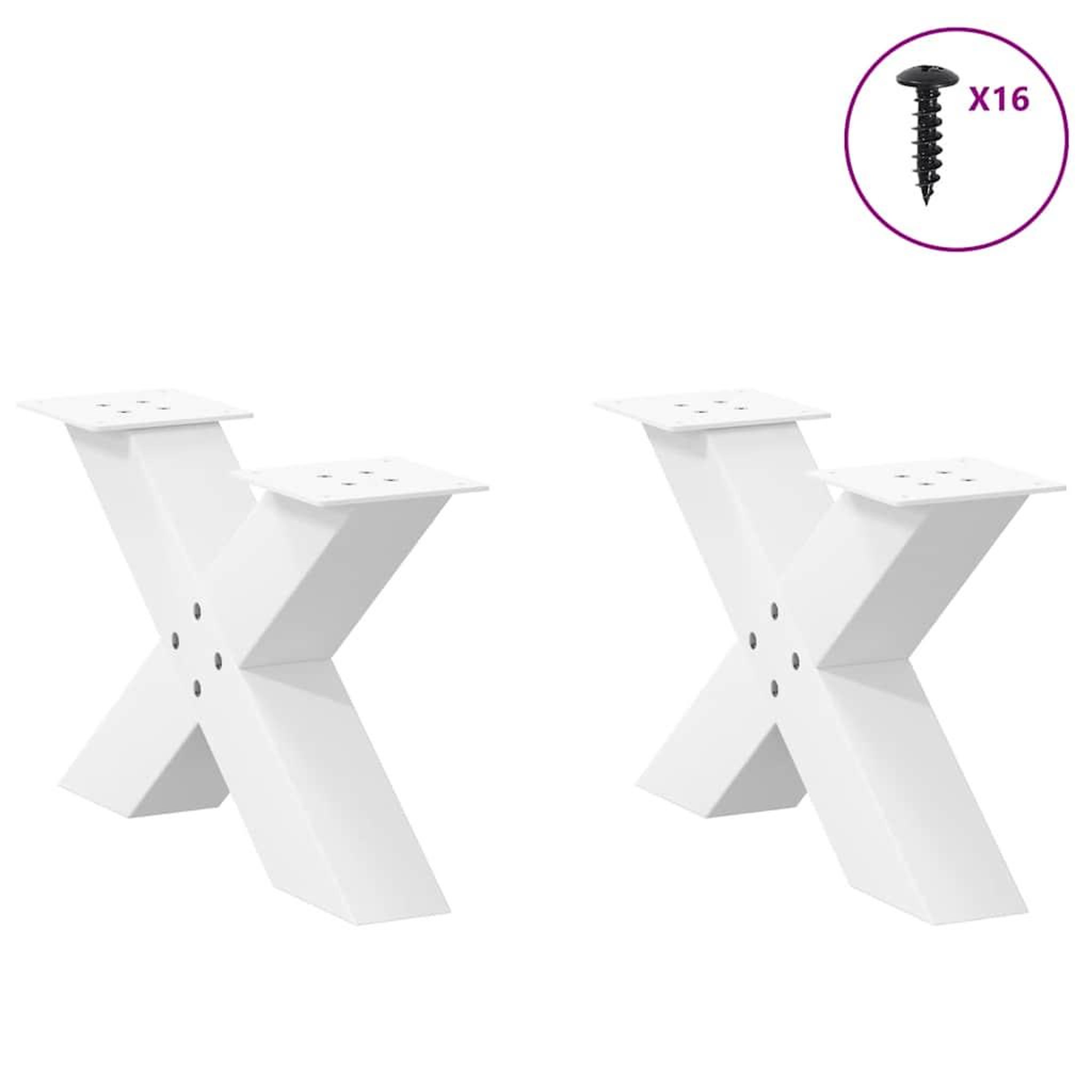 Voir la diapositive 3 : VIDAXL Pieds de table basse forme de X 2 pcs blanc 60x(30-31) cm acier