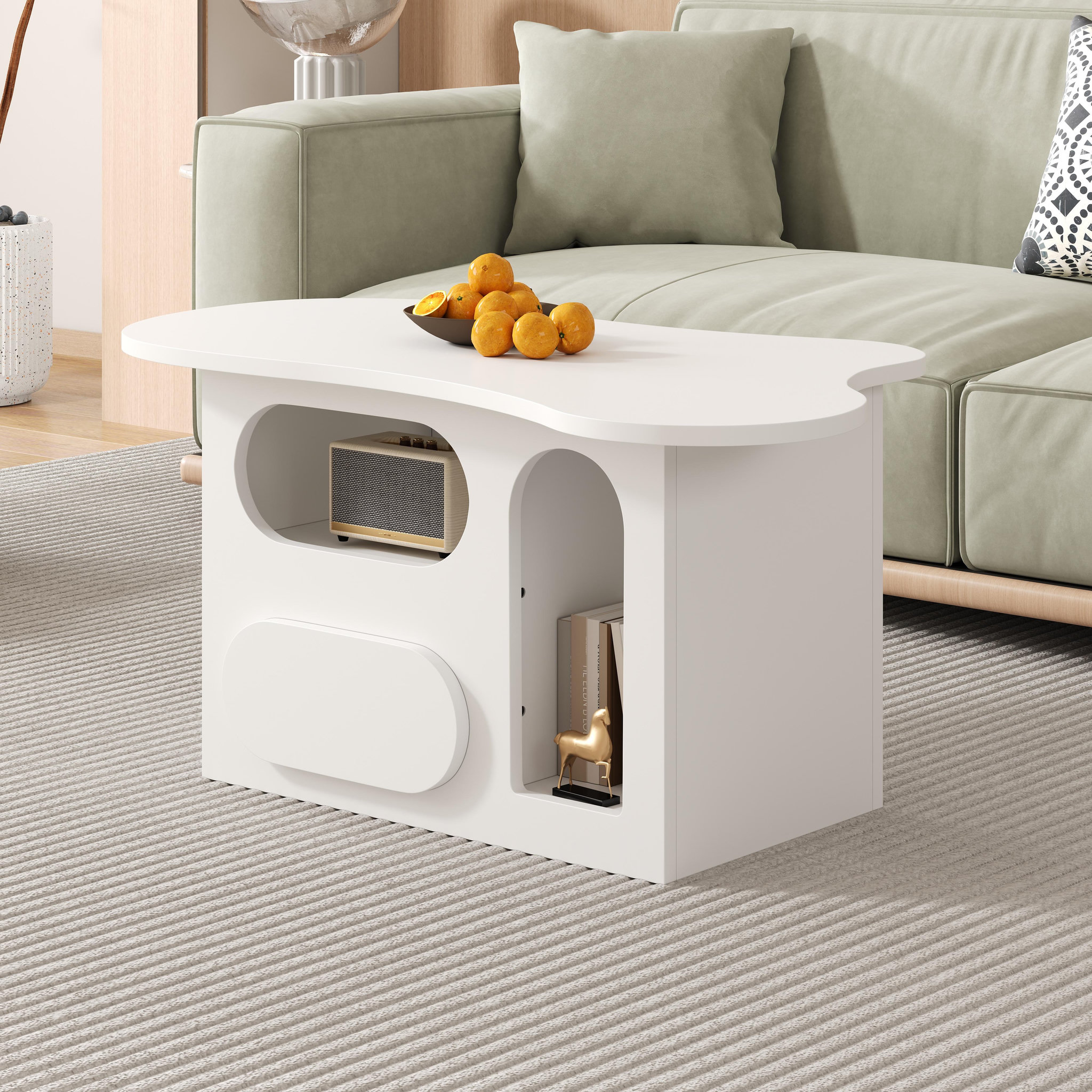 Voir la diapositive 5 : MERAX Table basse forme atypique blanc - 45x97 cm panneaux de particules