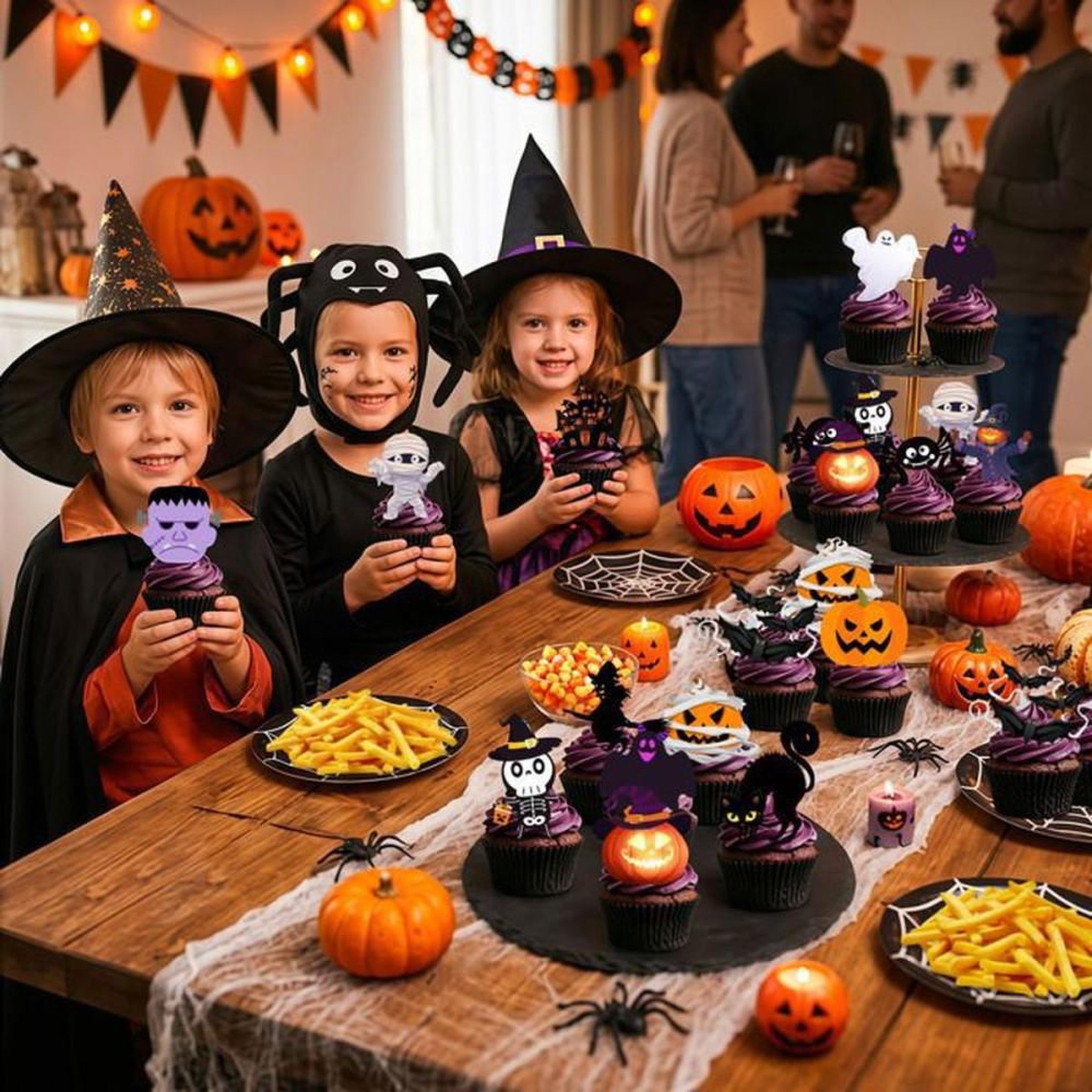 Voir la diapositive 6 : Décorations pour gâteau Halloween, mini toppers et petits drapeaux multicolores INBOXXARTY, 42 pièces