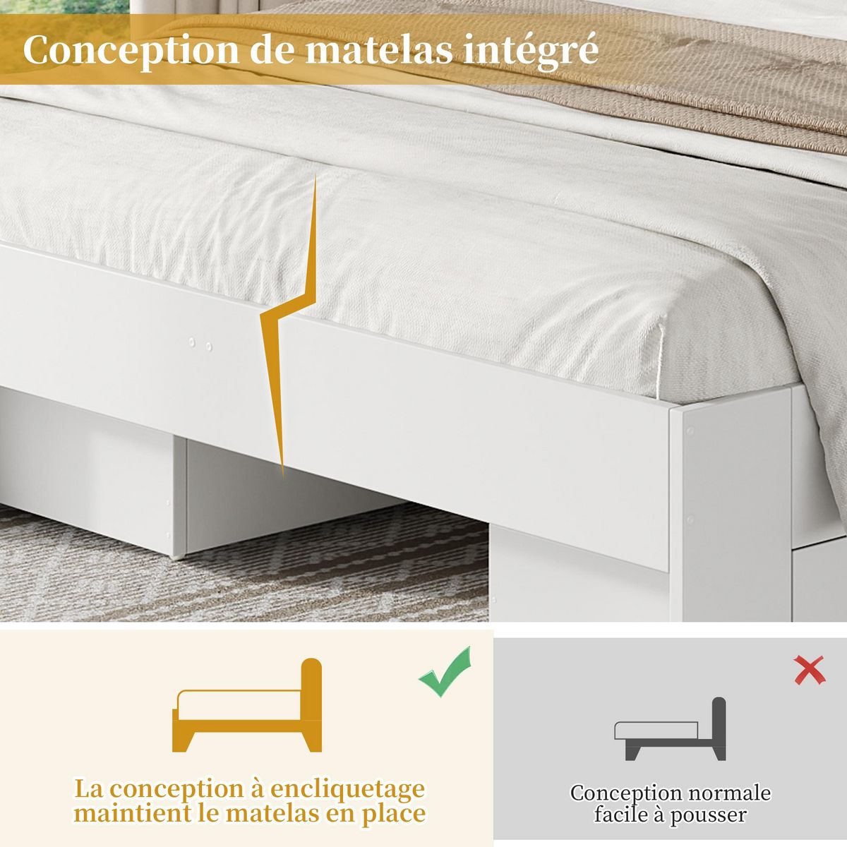 MERAX Lit avec rangement 140x200cm mdf coloris blanc