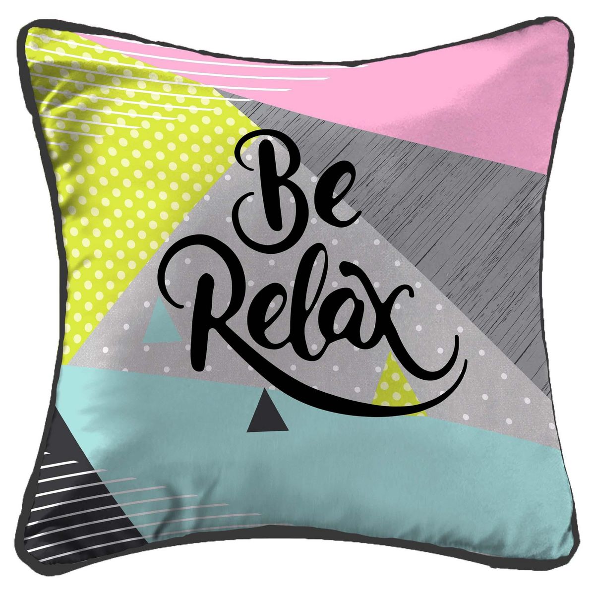 Housse de coussin polyester imprimé écritures BE relax