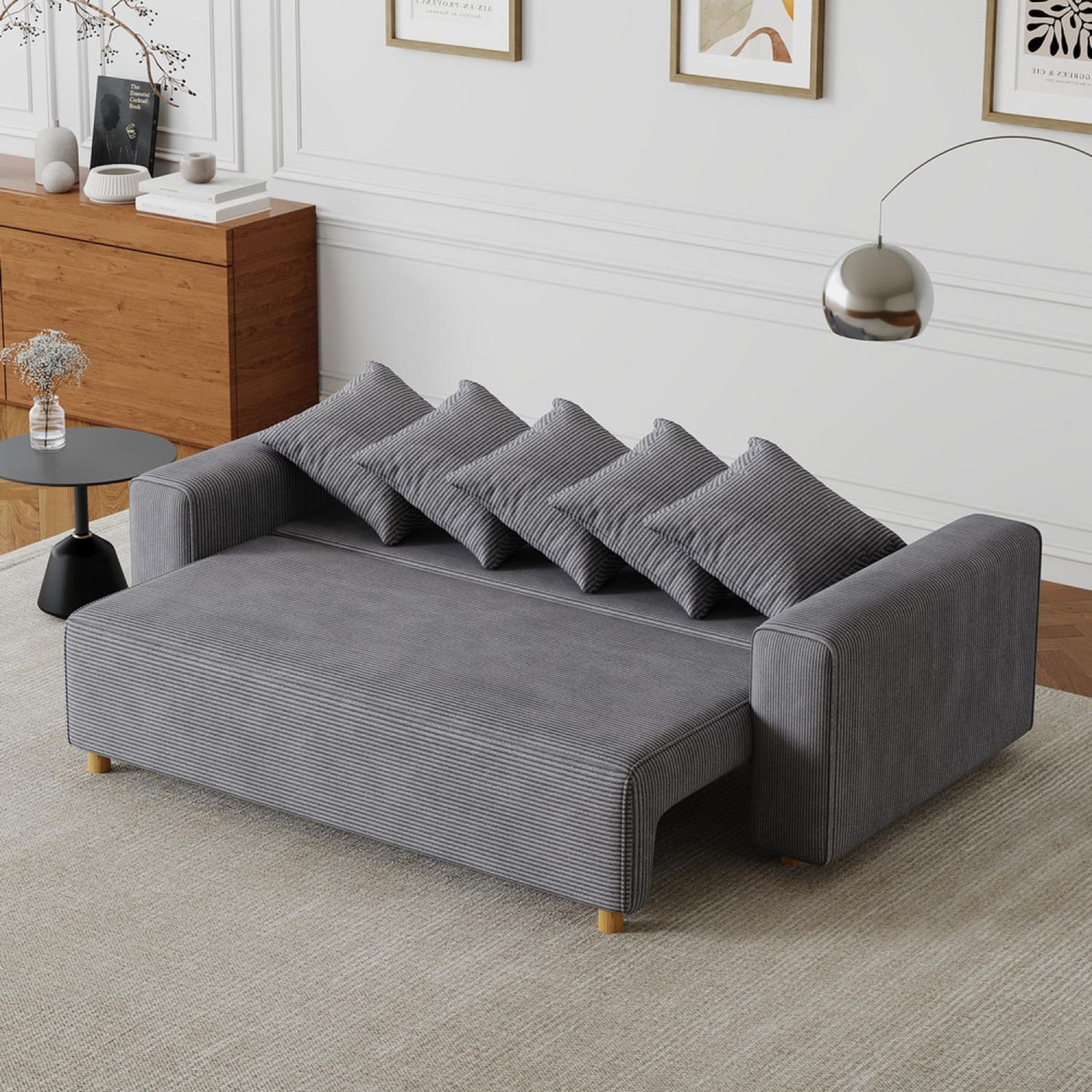 CONCEPT USINE Canapé convertible 3 places en velours côtelé gris KOLDING