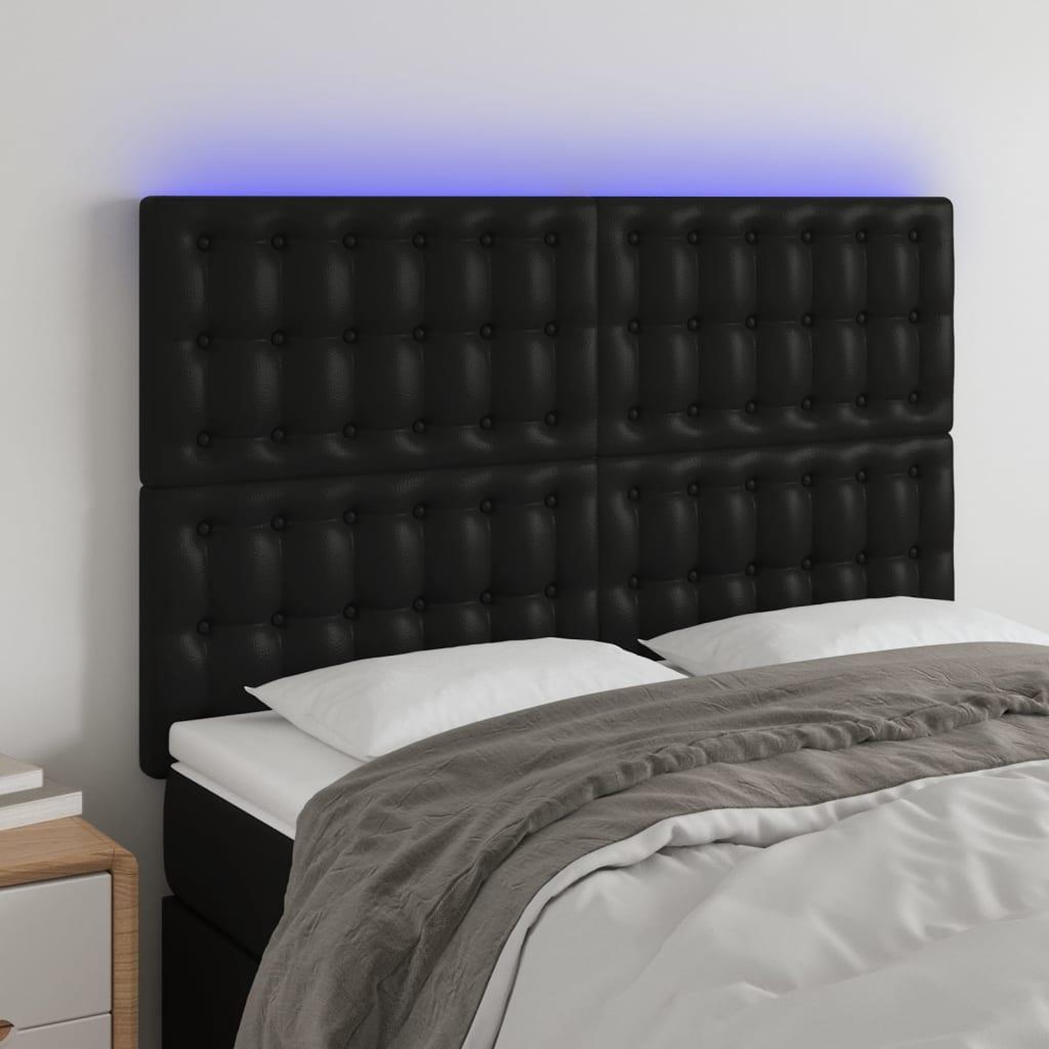 Voir la diapositive 1 : VIDAXL Tete de lit a LED Noir 144x5x118/128 cm Similicuir