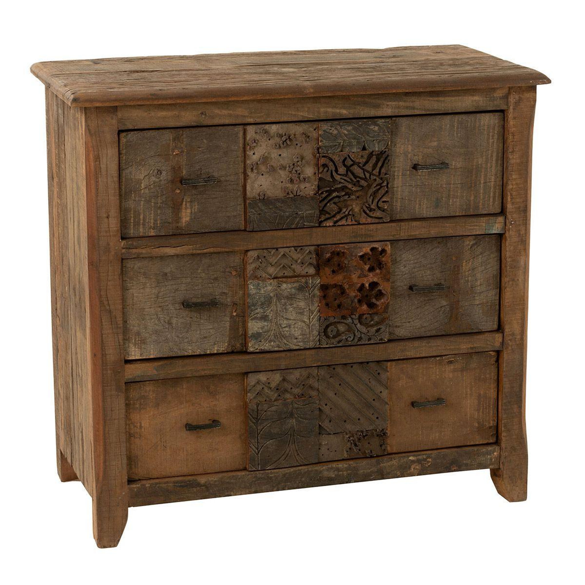 J-LINE Commode 3 tiroirs en bois  vieilli  100cm marron
