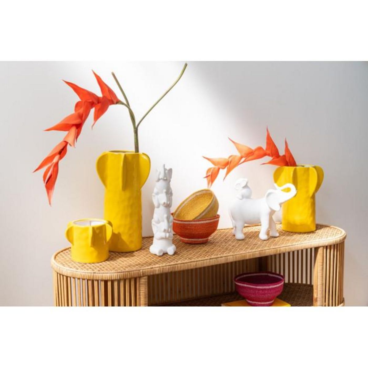 Paris Prix Statuette Éléphant Avec Bébé  Burl  26cm Blanc