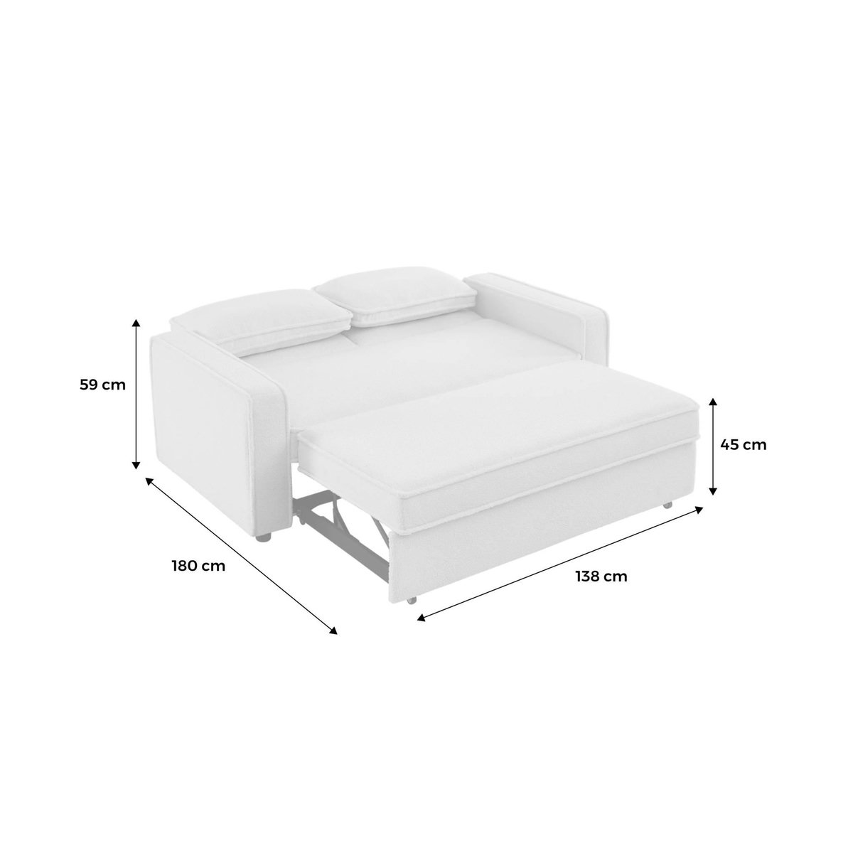 SWEEEK Canapé convertible 3 places bouclette blanc crème