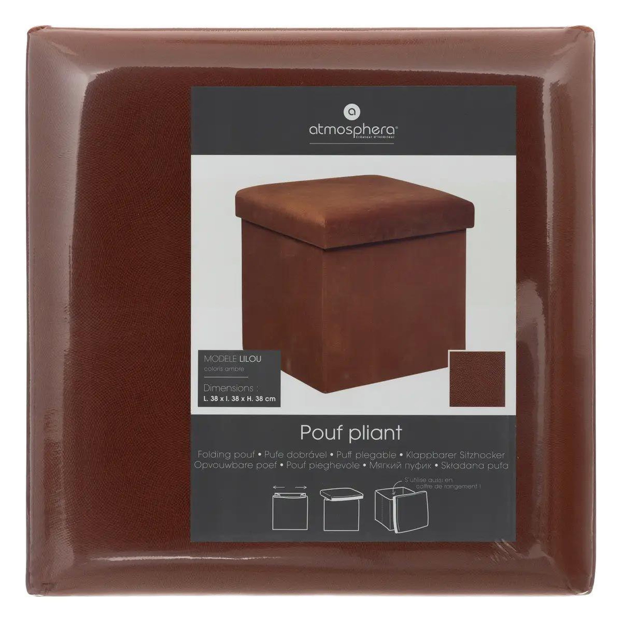 Voir la diapositive 4 : ATMOSPHERA Pouf coffre pliable en velours  lilou  38cm terracotta