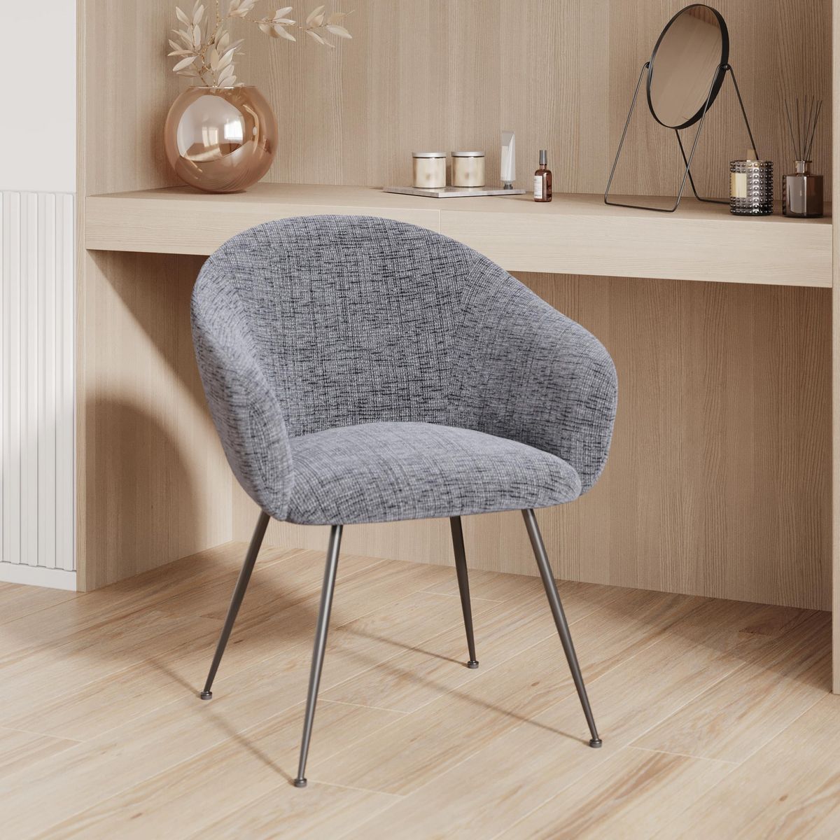 Rendez vous déco Fauteuil en tissu blanc chiné et pieds en métal noir - Socky