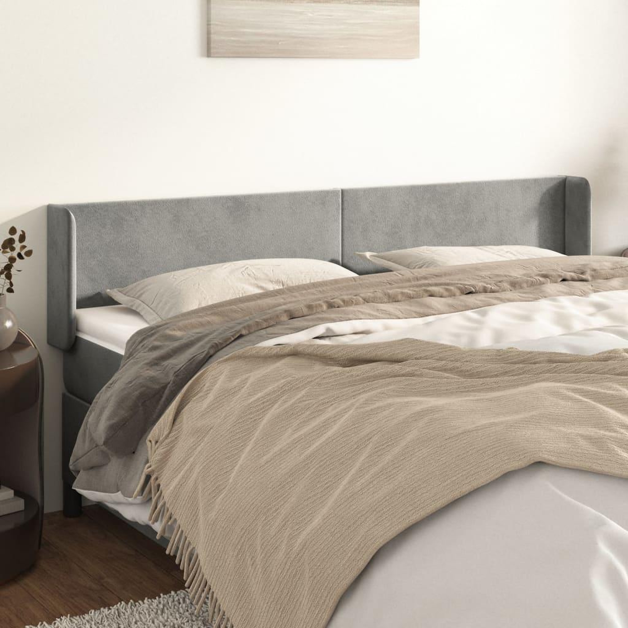 Voir la diapositive 1 : VIDAXL Tete de lit avec oreilles Gris clair 203x16x78/88 cm Velours