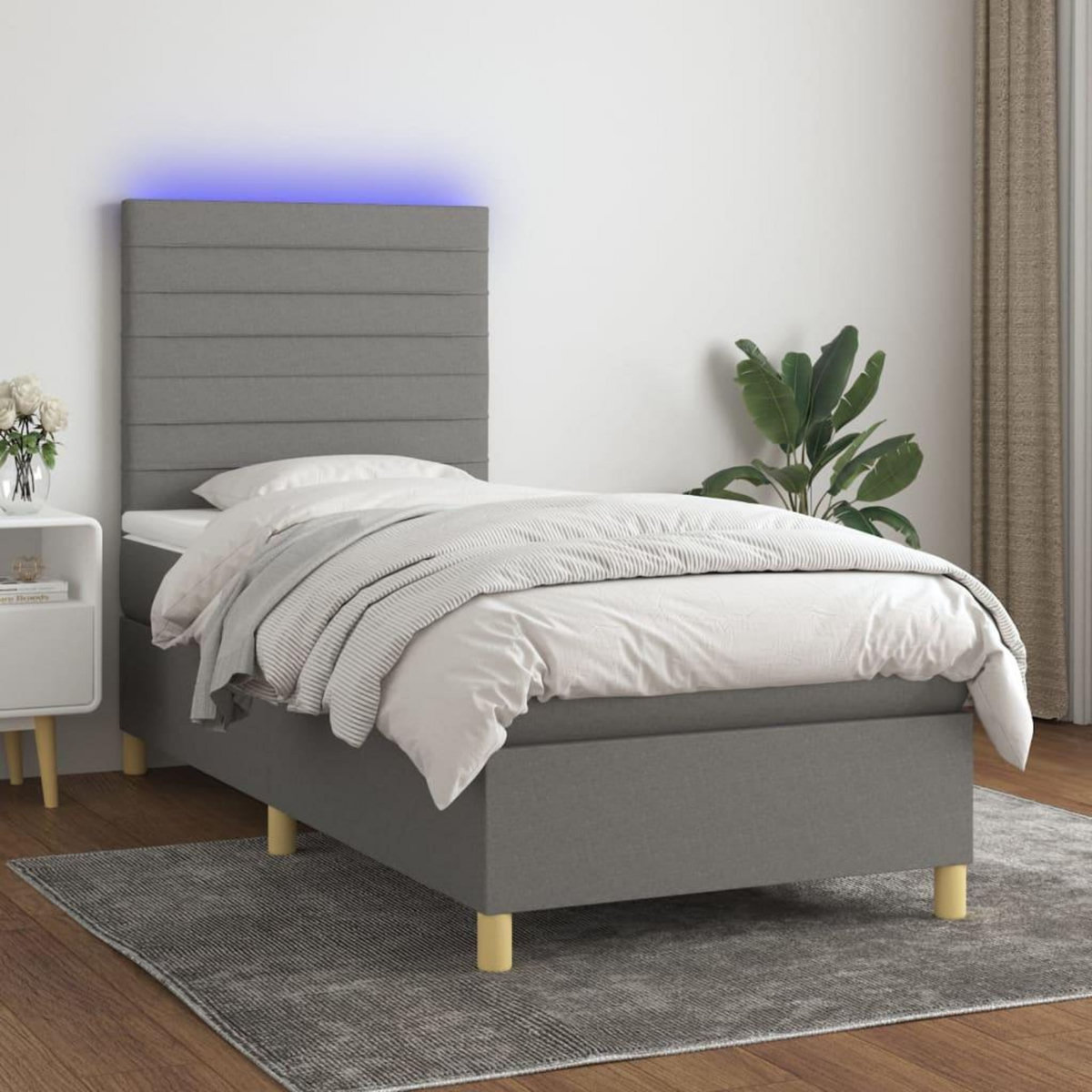 VIDAXL Sommier a lattes de lit et matelas et LED Gris fonce 80x200cm