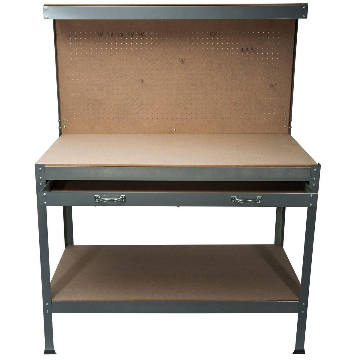 WERKAPRO Établi en métal avec étagères, tiroir et panneau WERKA PRO