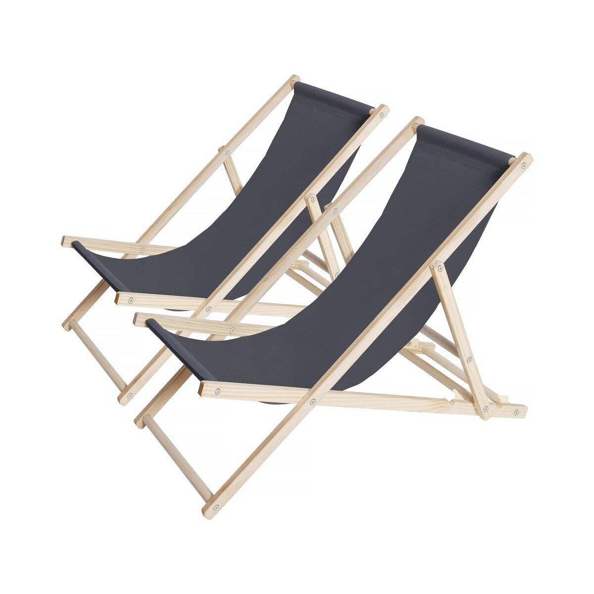 Habitat et Jardin Lot de 2 transats en bois  Chilienne  - 107 x 56.5 x 81 cm - Gris