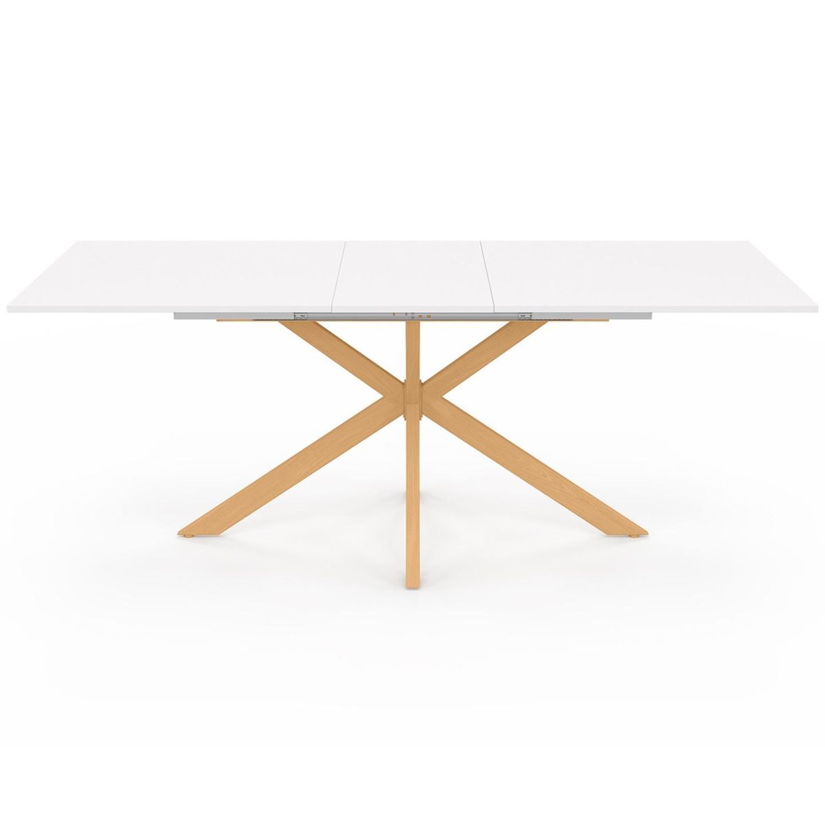 ID MARKET Table à manger extensible rectangle ALIX 6-10 personnes pied araignée bois et plateau blanc GISELE 160-200 cm