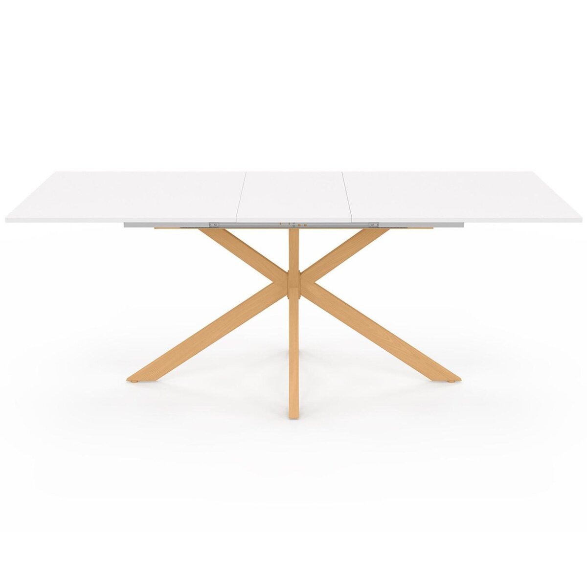 ID MARKET Table à manger extensible rectangle ALIX 6-10 personnes pied araignée bois et plateau blanc GISELE 160-200 cm