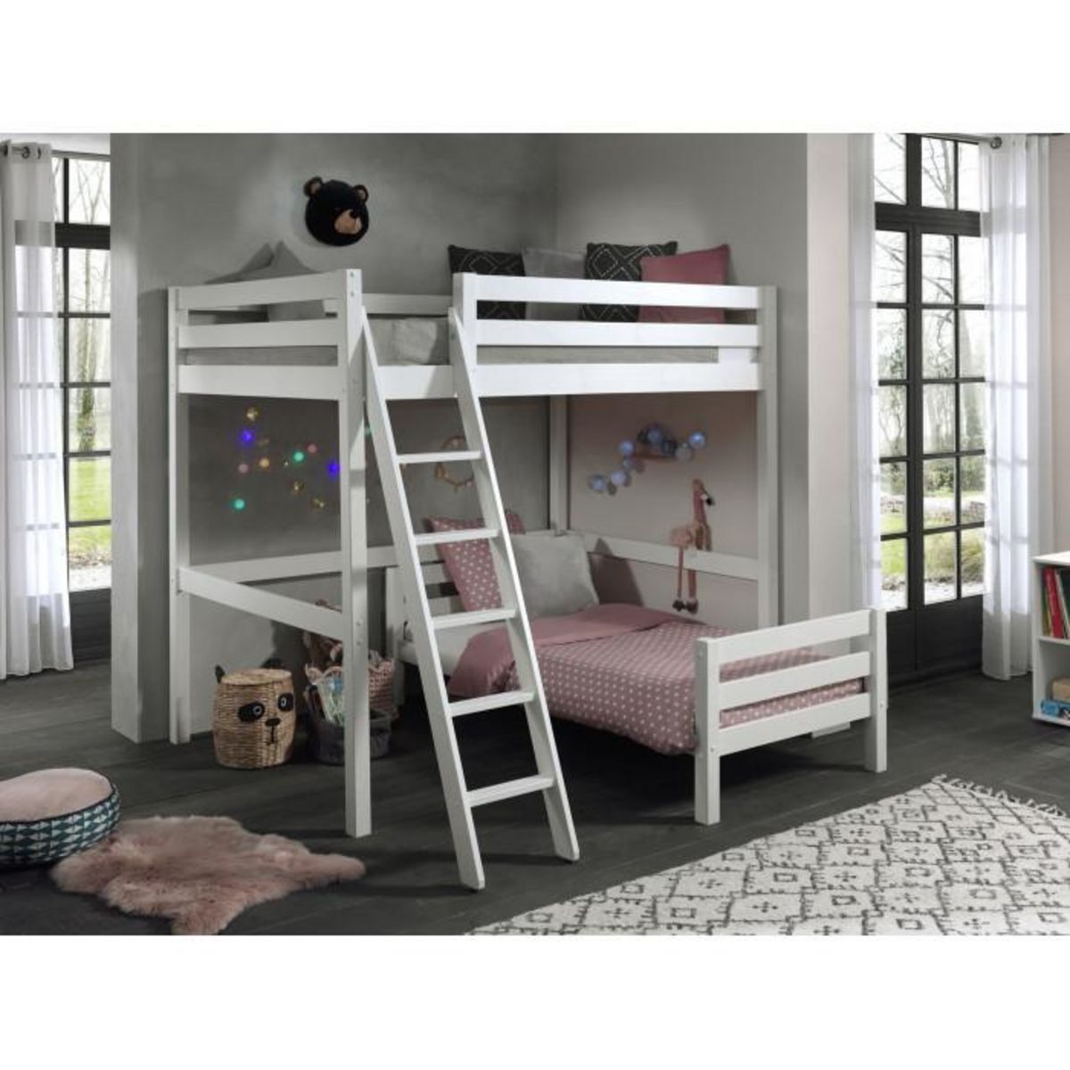 Paris Prix Pack - Lit Mezzanine Enfant & Lit Simple  Pino  Blanc