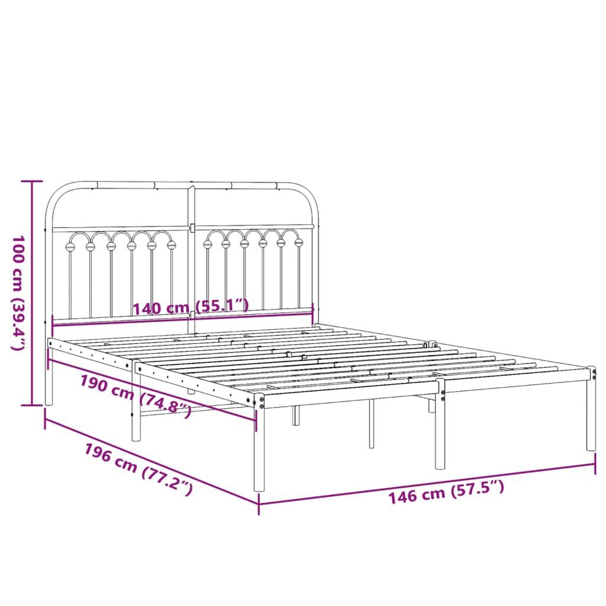 Voir la diapositive 6 : VIDAXL Cadre de lit metal sans matelas avec tete de lit noir 140x190cm