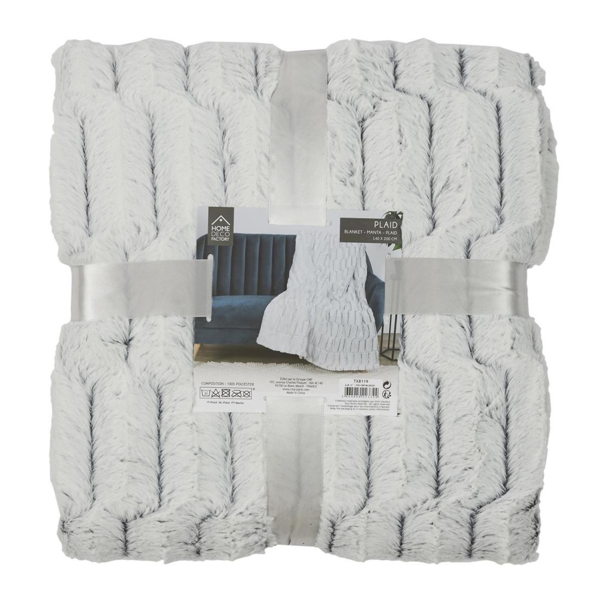 Voir la diapositive 4 : The Home Deco Factory Plaid imitation fourrure  carreaux  140x200cm gris
