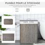 Voir la diapositive 5 : HOMCOM Panier à linge corbeille à linge 2 bacs bambou pliable couvercle poignée sac amovible en toile gris