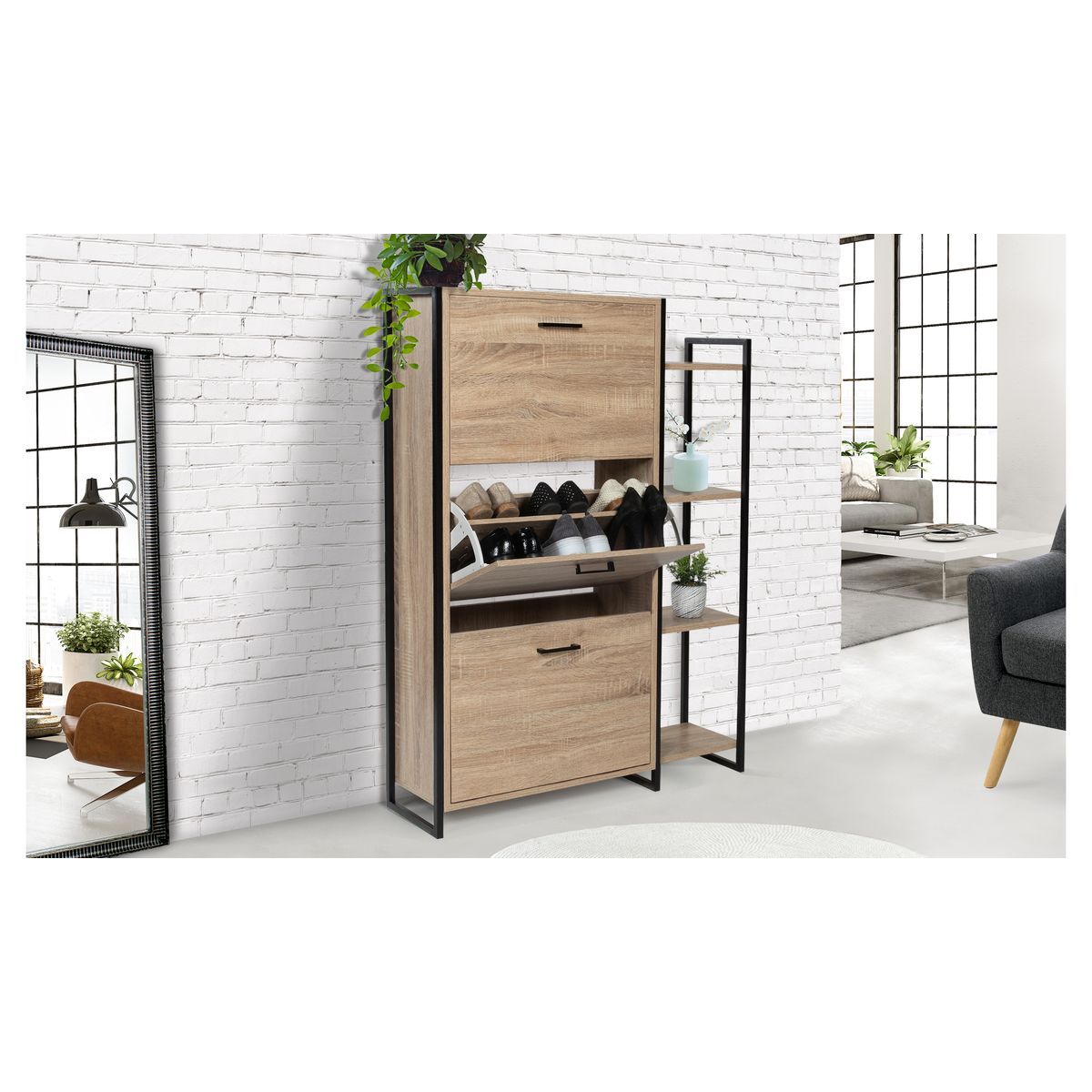 Meuble chaussures 3 portes + 4 étagères THEO