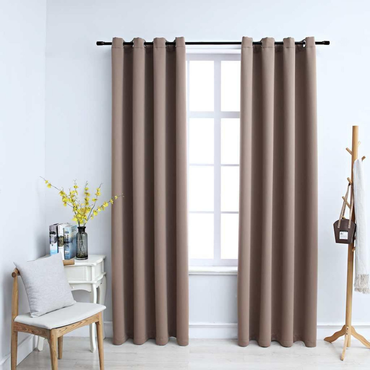 VIDAXL Rideaux occultants avec anneaux en metal 2 pcs Taupe 140x225 cm