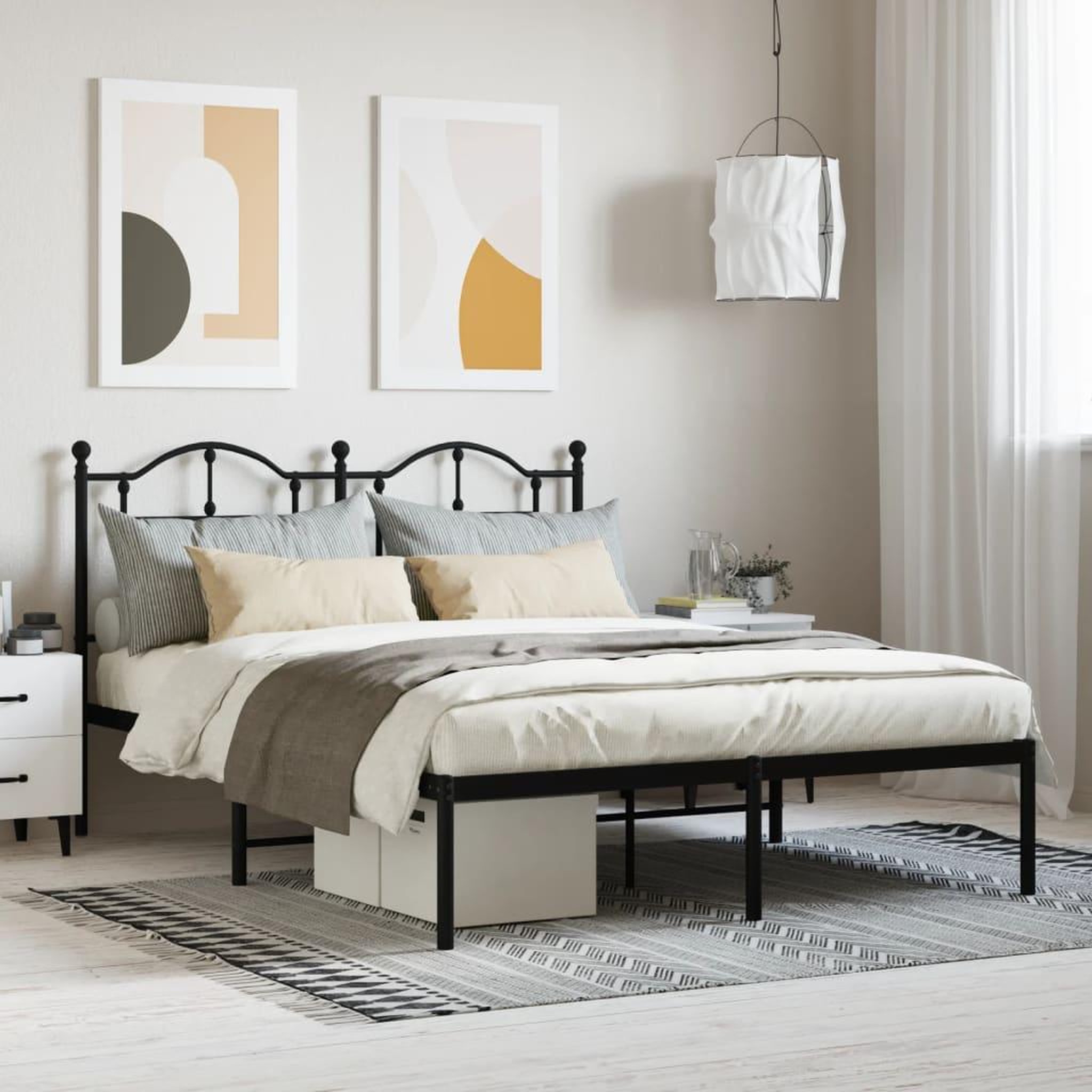 VIDAXL Cadre de lit metal sans matelas avec tete de lit noir 140x200cm