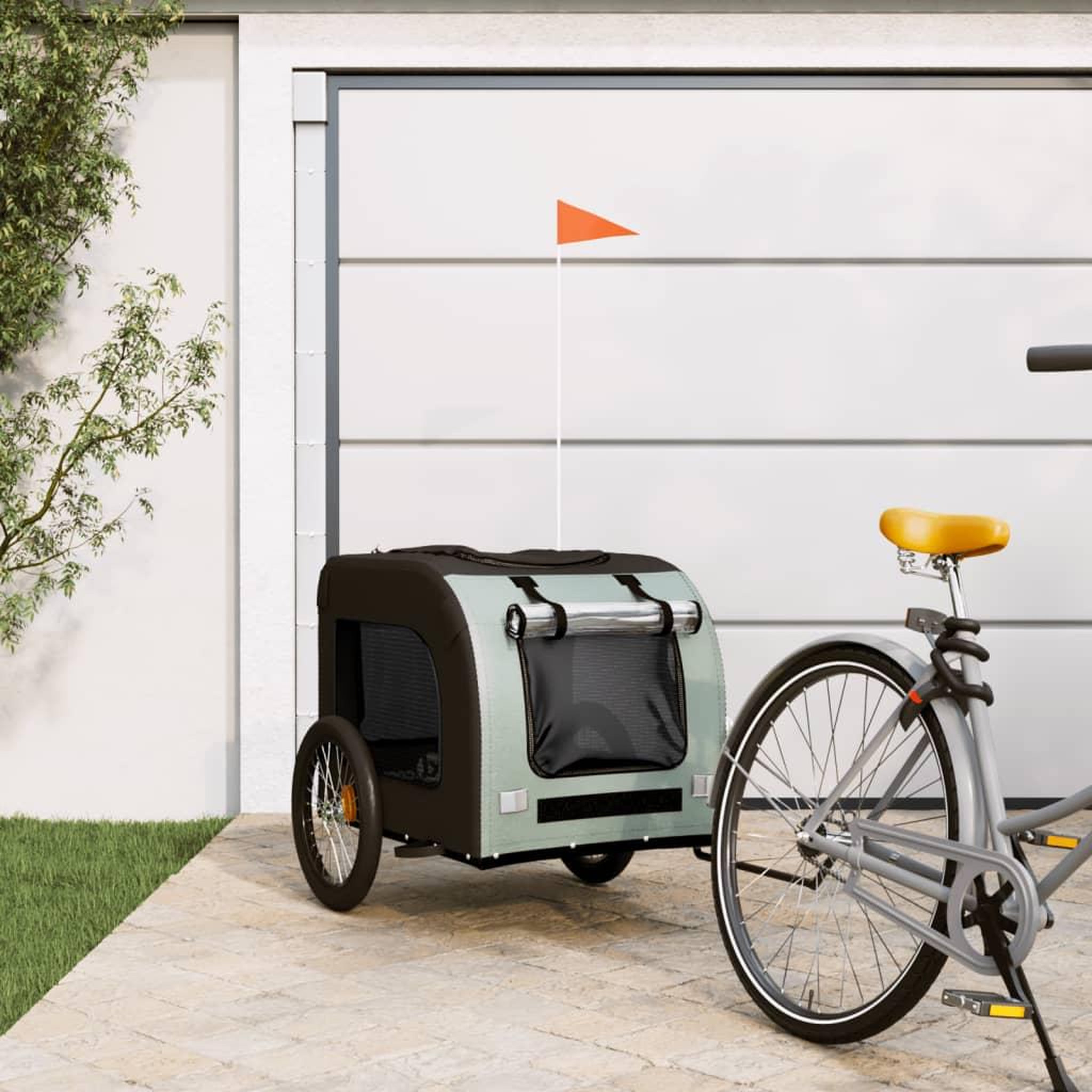 VIDAXL Remorque de velo pour animaux de compagnie gris et noir