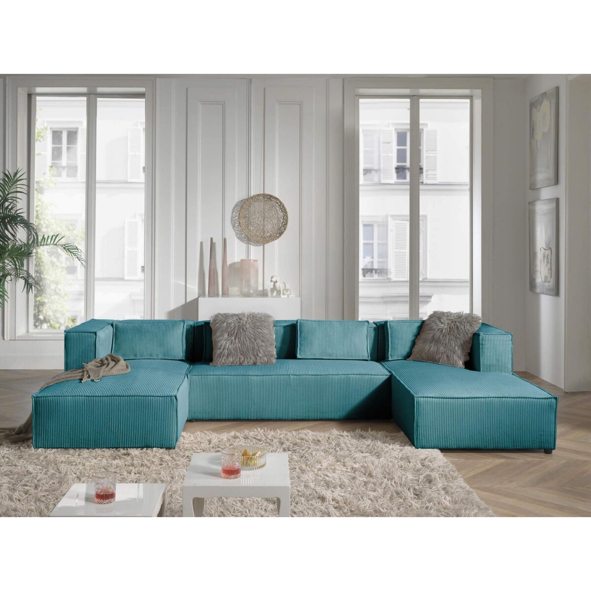 LISA DESIGN Stella - canapé panoramique en u - 7 places - en velours côtelé