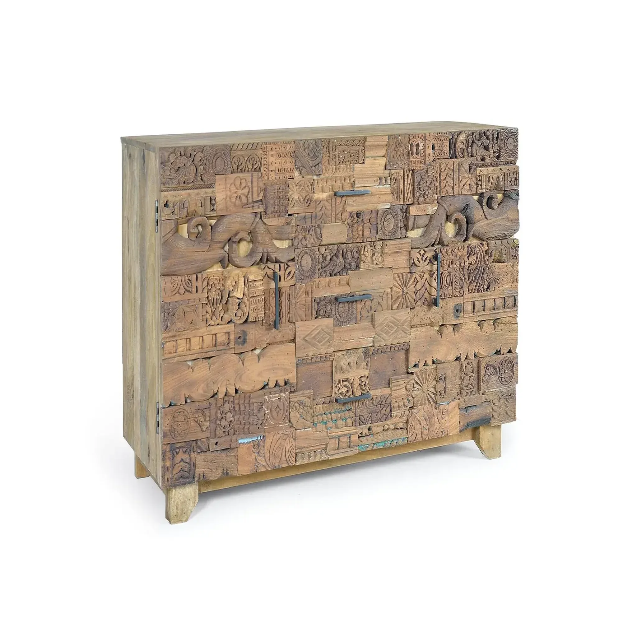 Voir la diapositive 2 : GINER Y COLOMER SL Buffet en bois de manguier et bois récupéré 150cm style boho ethnique sculpté