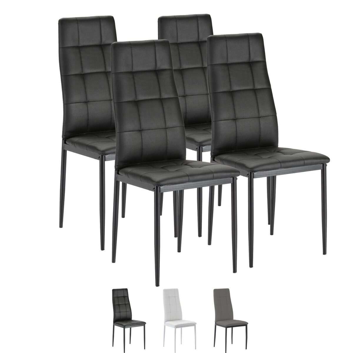 VS VENTA-STOCK Set de 4 chaises Salon Chelsea tapissées Noir, 42 cm x 51 cm x 97 cm