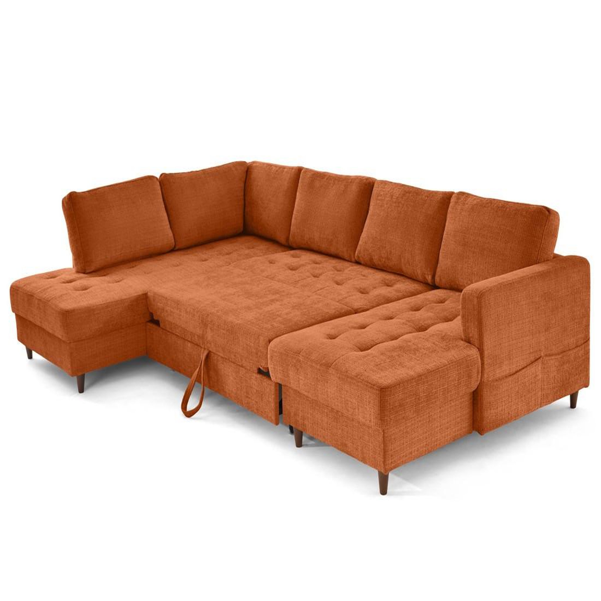 Voir la diapositive 2 : LISA DESIGN Anna - canapé panoramique d'angle gauche 7 places convertible avec coffre en velours texturé