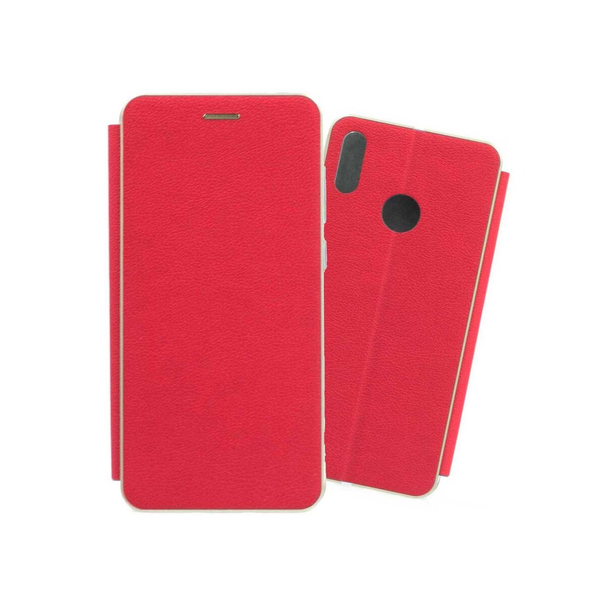 amahousse Housse Huawei Y7 2019 rabat folio rouge avec bords métalliques dorés