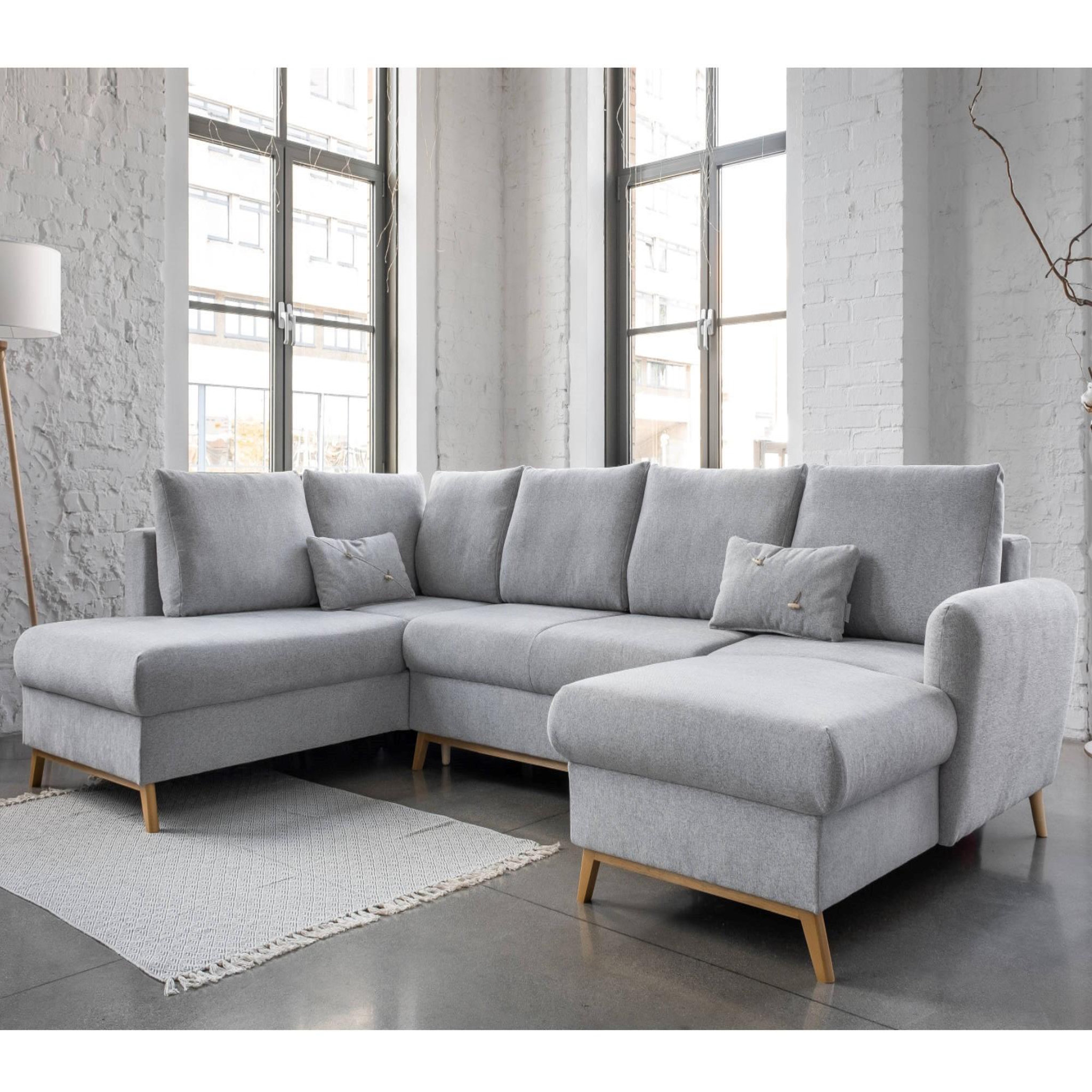 Voir la diapositive 1 : BEST MOBILIER Lagom - canapé d'angle panoramique - convertible - avec coffre - en tissu - 7 places - gauche