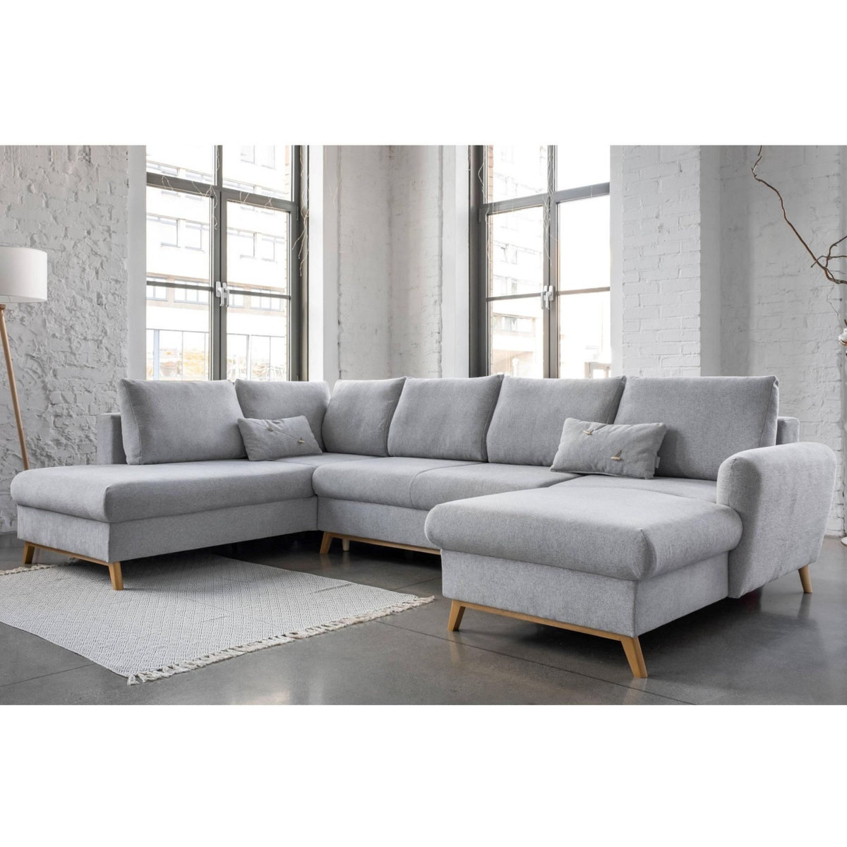 BEST MOBILIER Lagom - canapé d'angle panoramique - convertible - avec coffre - en tissu - 7 places - gauche