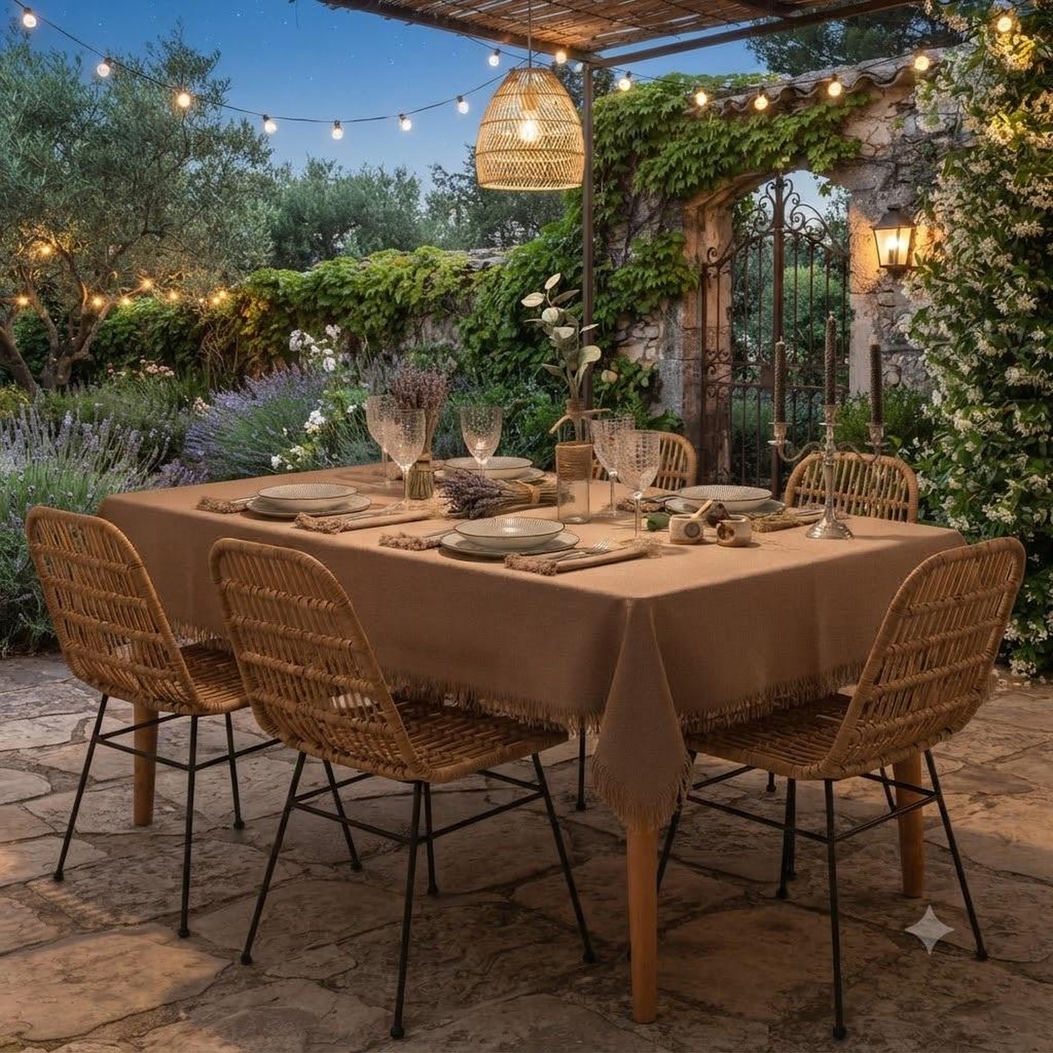 Voir la diapositive 4 : Eden Nappe en coton a franges - chic et élégante