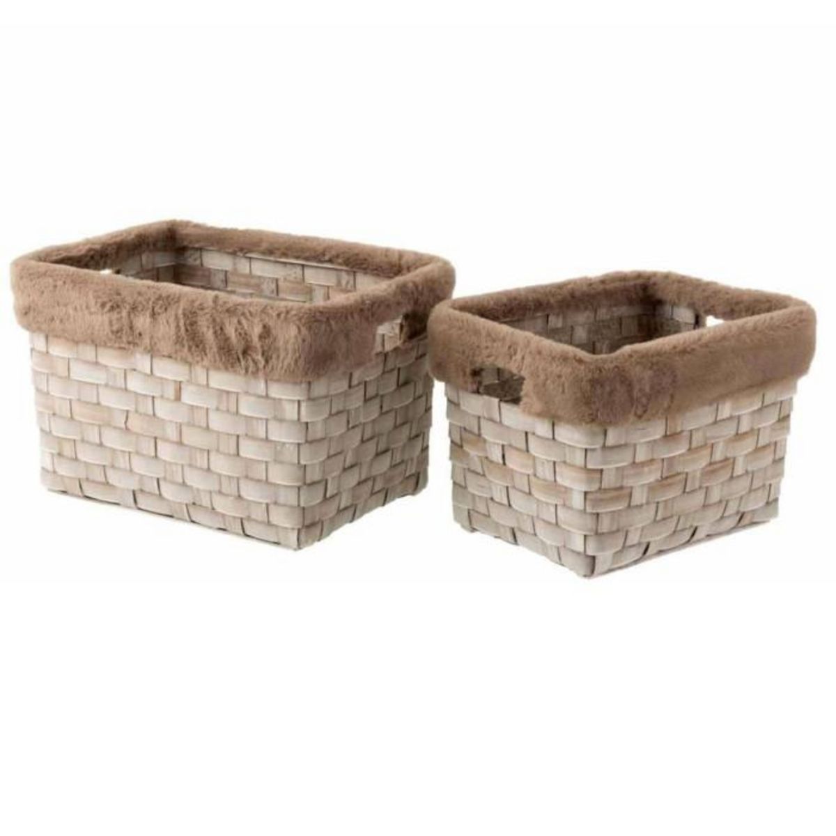 Paris Prix Lot de 2 Paniers  Imitation Fourrure  42cm Marron